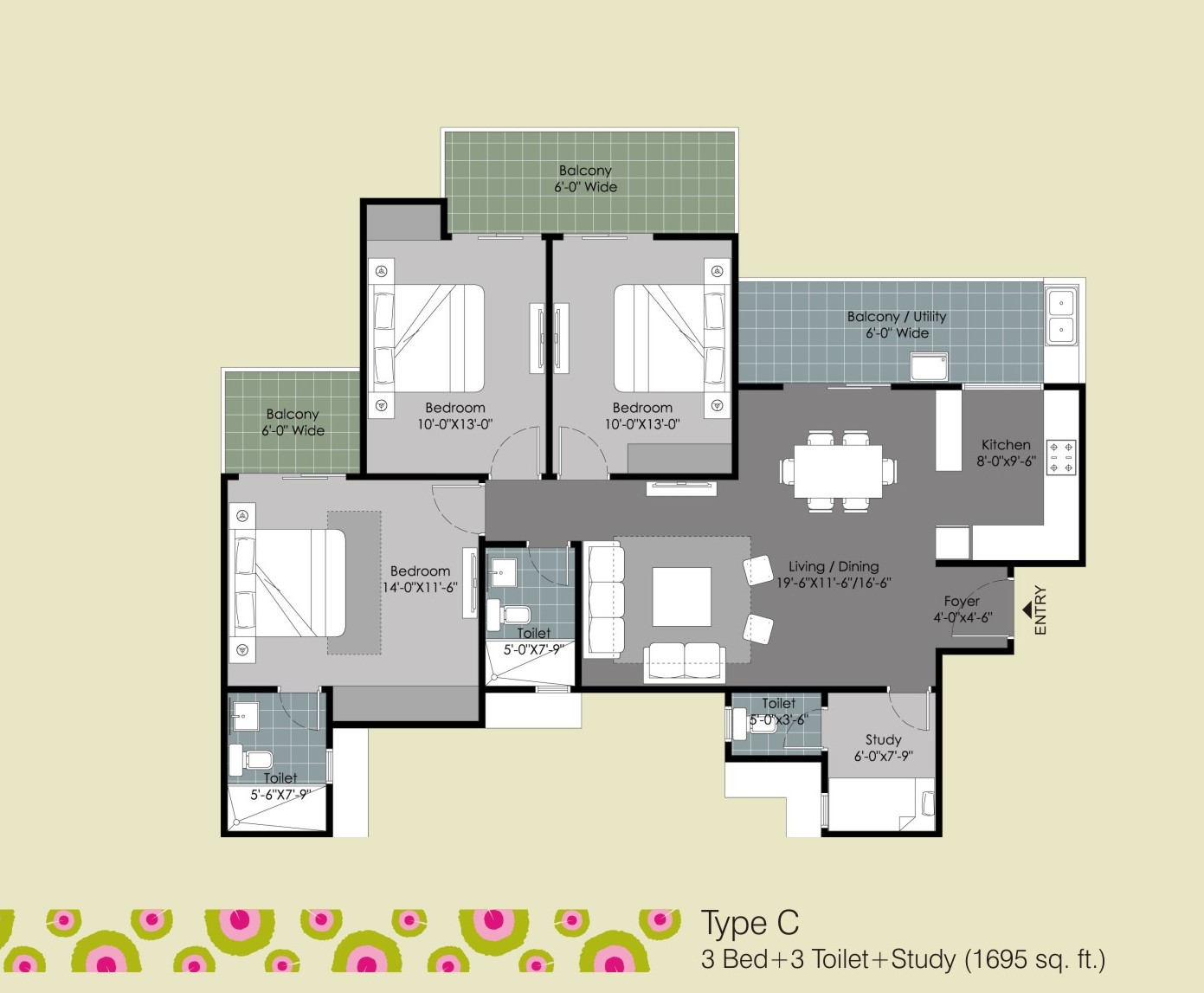 For Sale Semi furnished 3BHK Apartment With Three Toilets & Study Room At Gulshan Ikebana,Sec